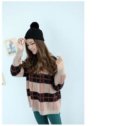 韓風(fēng)新寵 e品7802條紋格子針織衫，解鎖秋日時(shí)尚穿搭新靈感